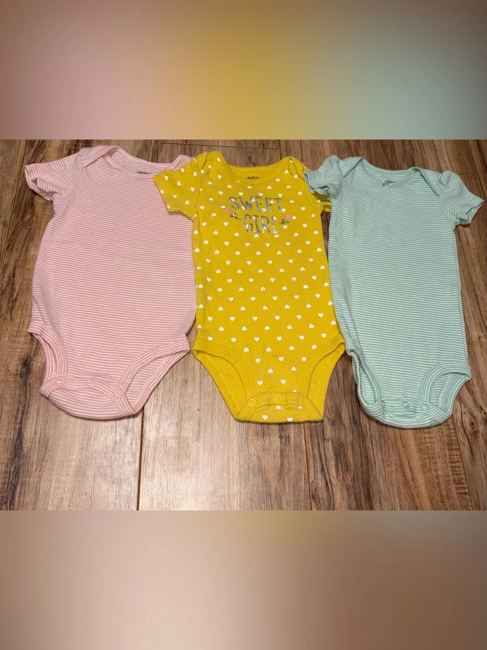 Carters 3 Piece Body Suit Bundle Polka Dot Floral Stripes Multicolor Girls 12M